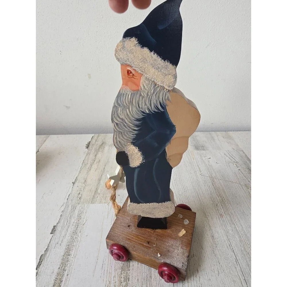 Vintage curtis Santa pull toy wooden star‎ figurine statue Xmas decor